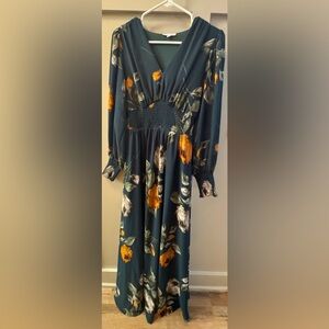 Baltic Born Teal and Orange Floral Long Sleeve Dress